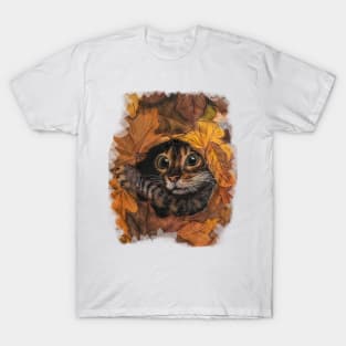 gatito entre las hojas T-Shirt